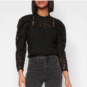Express | Lace Puff Sleeve Black Blouse | Size S